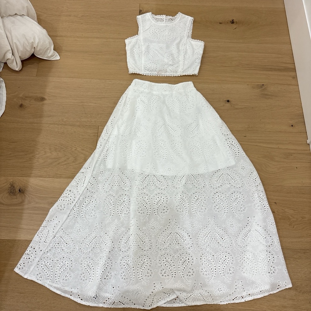 White Eyelet Crop Top and Maxi Skirt Set
